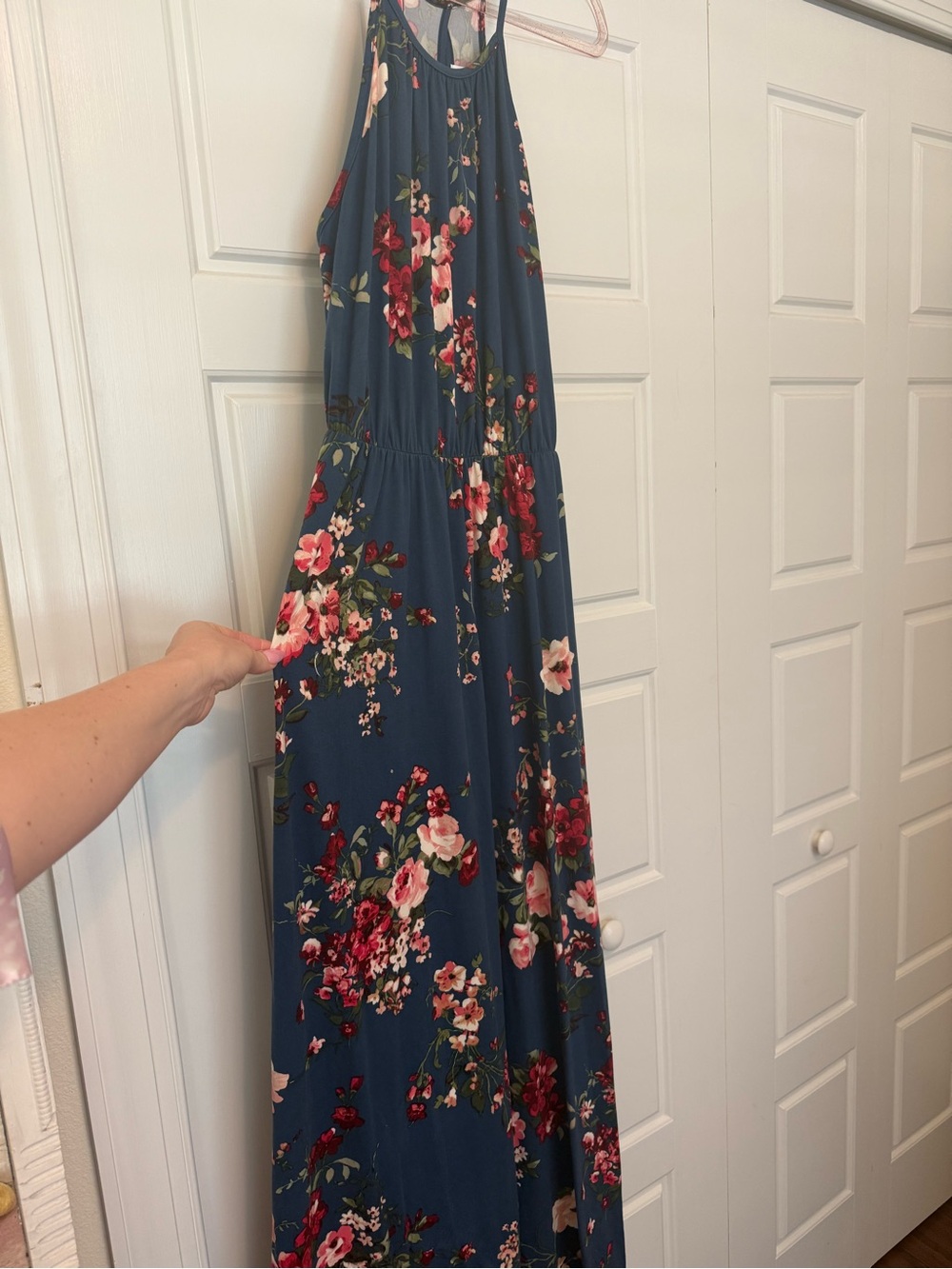French Grey Navy Floral Maxi Dress Skirt